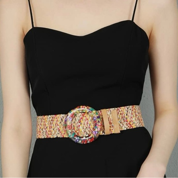 Stretch Raffia Belt with Retro Buckle - Picture 3 of 4